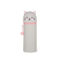 Piórniki - Legami - Miękki silikonowy piórnik szkolny 2 w 1 - Kawaii, etui w kształcie kota, uchwyt na pióro, silikonowy zamek błyskawiczny, woreczek na długopis, ołówki, markery, wys. 18,5 cm, Szary, Miękki - miniaturka - grafika 1