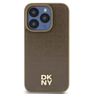 Etui i futerały do telefonów - Oryginalne Etui IPHONE 13 / 14 / 15 DKNY Hardcase Leather Pattern Metal Logo MagSafe (DKHMP15SPSHRPSW) brązowe - miniaturka - grafika 1