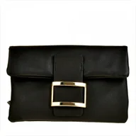 Torebki damskie - Modna skórzana torebka listonoszka-wizytowa czarna M - miniaturka - grafika 1