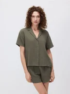 Moda i Uroda OUTLET - Reserved - Dwuczęściowa piżama z muślinu - oliwkowy - miniaturka - grafika 1