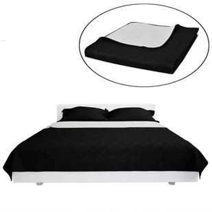 vidaXL Dwustronna pikowana narzuta na łóżko Czarna/Biała 170 x 210 cm - Narzuty - miniaturka - grafika 1