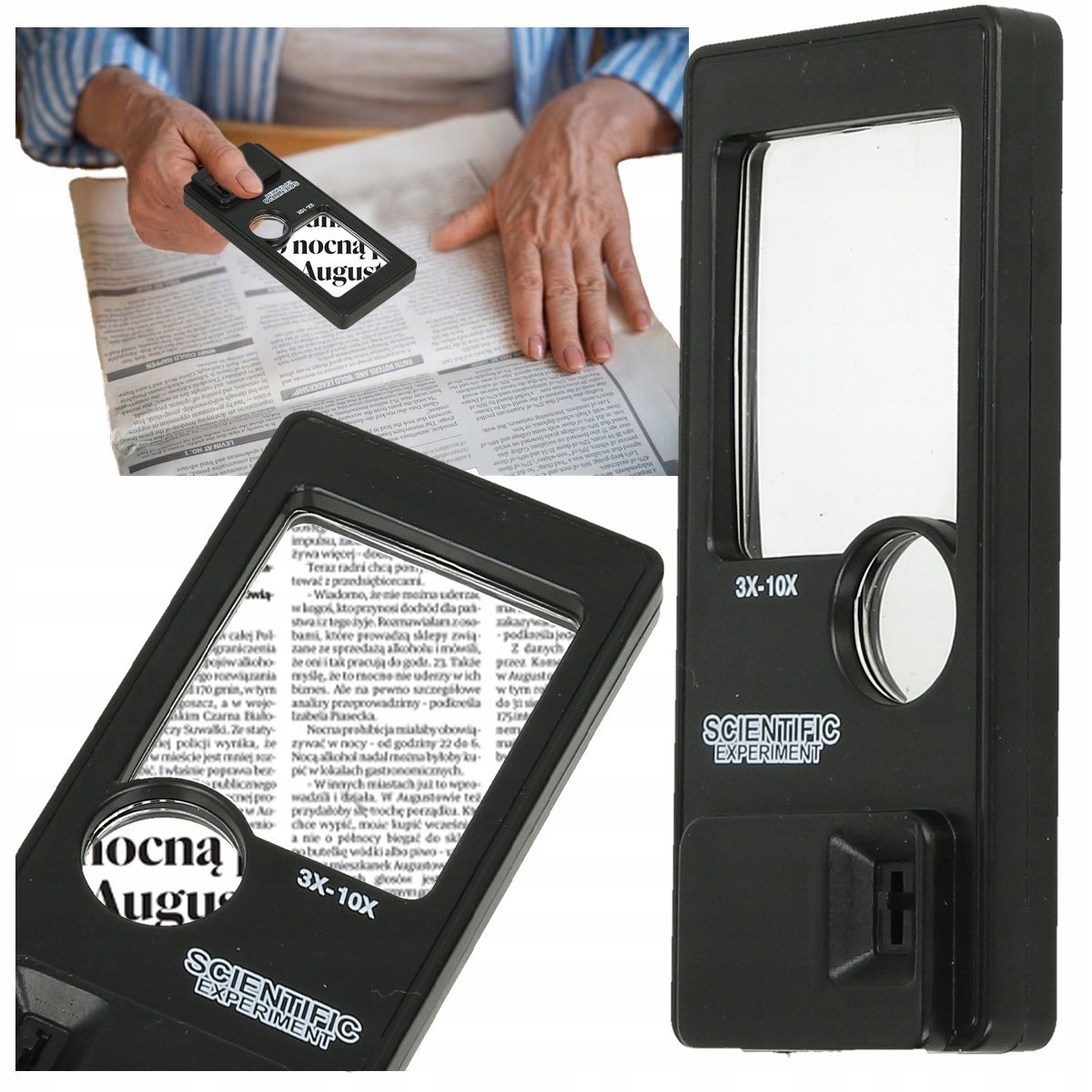 Szkło LUPA Powiększające Podświetlenie LED 10x 3x do Czytania Obserwacji