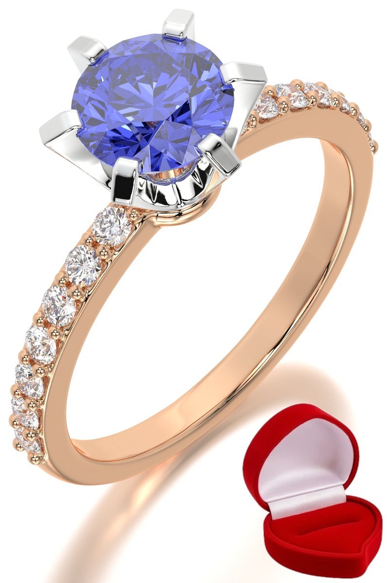 ZŁOTY PIERŚCIONEK ZARĘCZYNOWY 585 14k TANZANIT 1 ct RÓŻOWE ZŁOTO R16