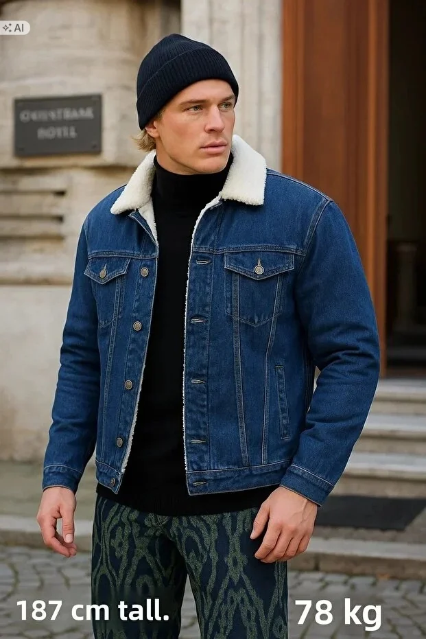 MĘSKA KURTKA JEANSOWA Z KOŻUSZKIEM W STYLU RETRO S 5IA
