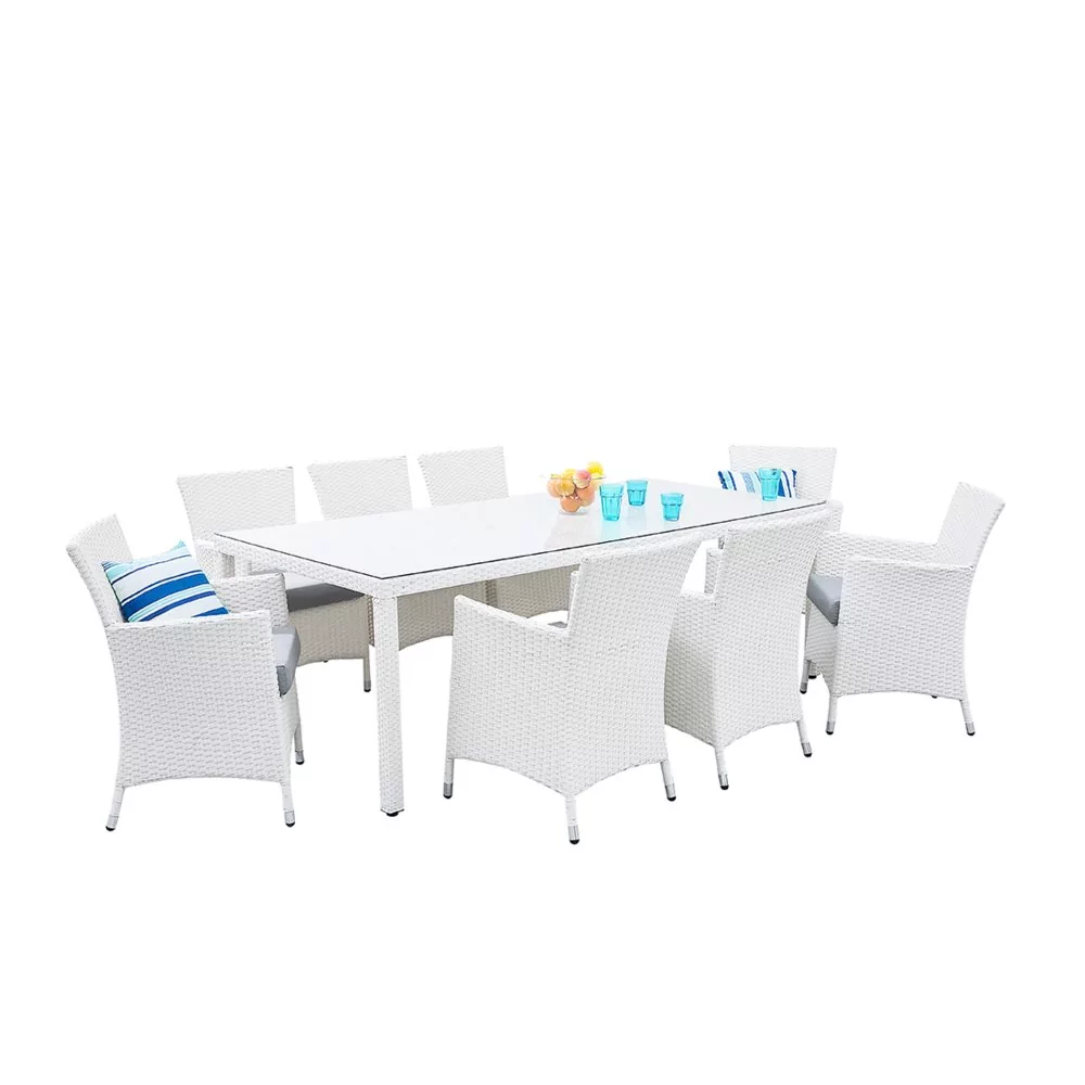 Beliani Zestaw ogrodowy rattanowy stół i 8 krzeseł biały ITALY 58167