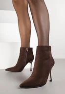 Botki damskie - Brązowe Klasyczne Botki Vices na Szpilce Basinee - miniaturka - grafika 1
