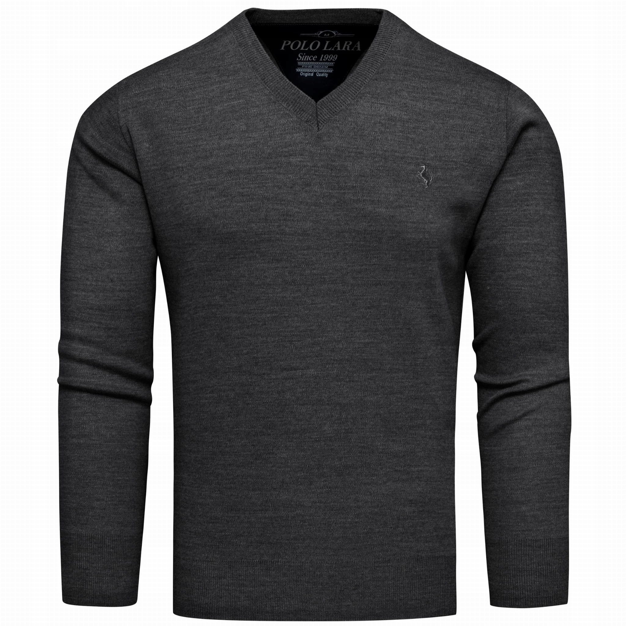 Sweter męski kołnierzyk v-neck w serek bawełniany grafitowy M