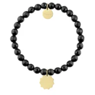 Bransoletki - Bransoletka damska z naturalnych kamieni kulek onyksu ze złoconym charmsem do grawerowania Słońce - Manoki - miniaturka - grafika 1