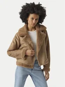 Płaszcze damskie - Vero Moda Kożuch Peggy 10290150 Brązowy Regular Fit - miniaturka - grafika 1