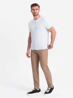 Spodnie męskie - Spodnie męskie chino SLIM FIT - jasnobrązowe V2 OM-PACP-0186 - grafika 1