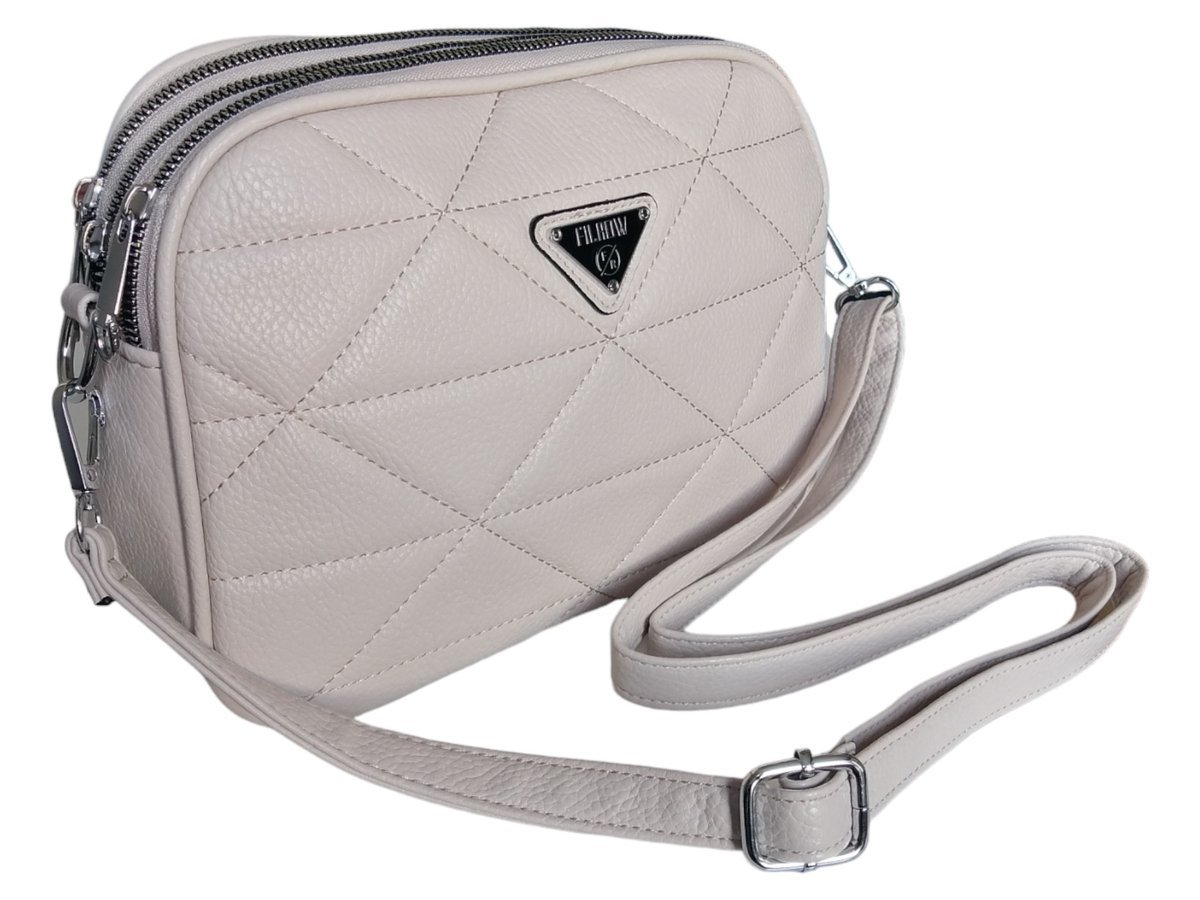 Pikowany Kuferek Damski - Beżowa Torebka Damska - Listonoszka Na Ramię