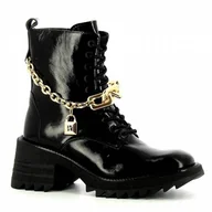 Botki damskie - Czarne lakierowane trzewiki damskie na grubej podeszwie CARINII - Carinii - miniaturka - grafika 1