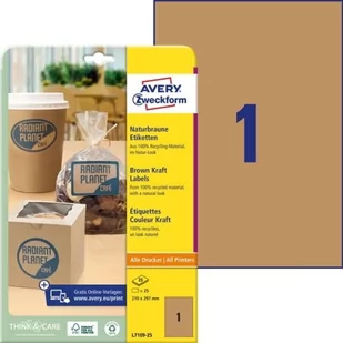 Avery Zweckform Etykiety papierowe ekologiczne 210x297 ZWECKFORM trwałe brązowe 25ark 25 etykiet /L7109-25/ ZW715 - Etykiety do drukarek - miniaturka - grafika 1