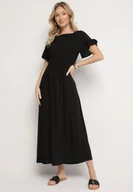 Sukienki - Czarna Bawełniana Sukienka o Kroju Hiszpanki z Elastyczną Górą Niloviria - miniaturka - grafika 1