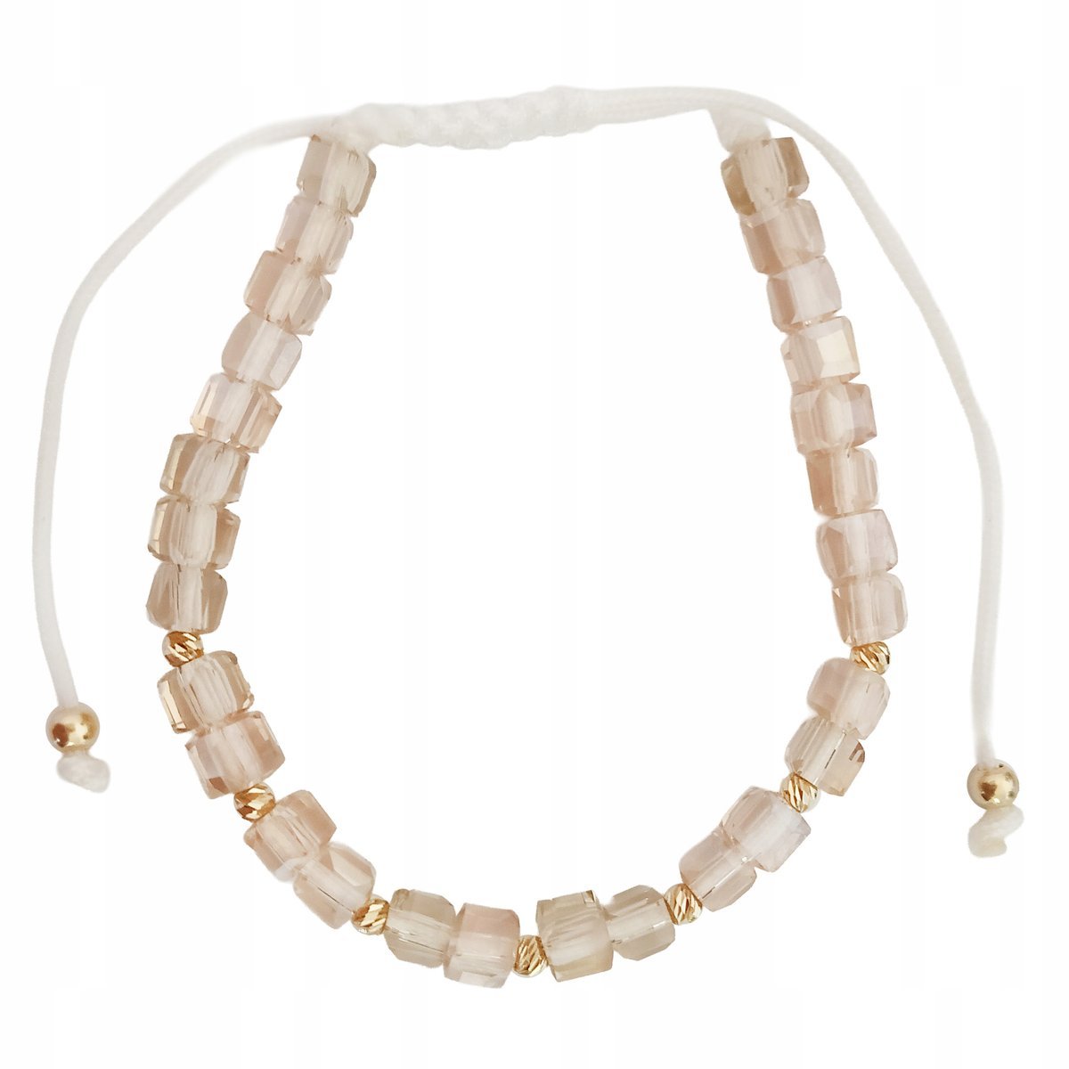 Biała bransoletka ze złotymi kulkami 585 przezroczyste kosteczki 14kt