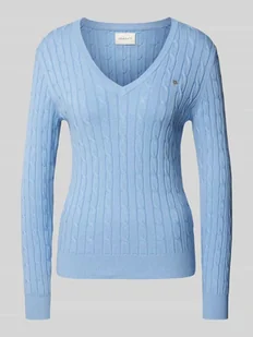 Sweter z dzianiny z wyhaftowanym logo - Swetry damskie - miniaturka - grafika 1