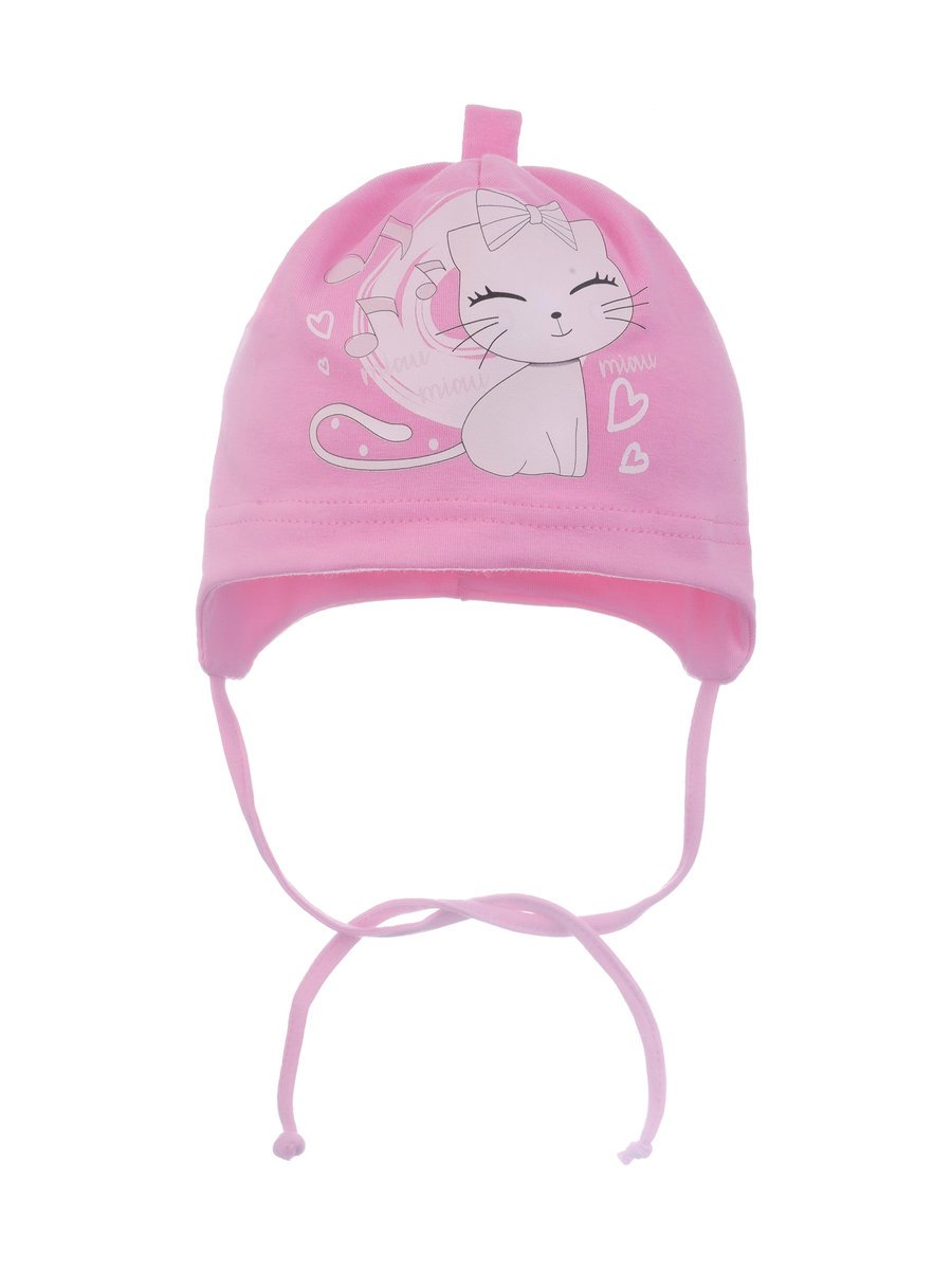 Dziewczęca czapka uszatka muzykalny kotek różowa Ambra r.36/38