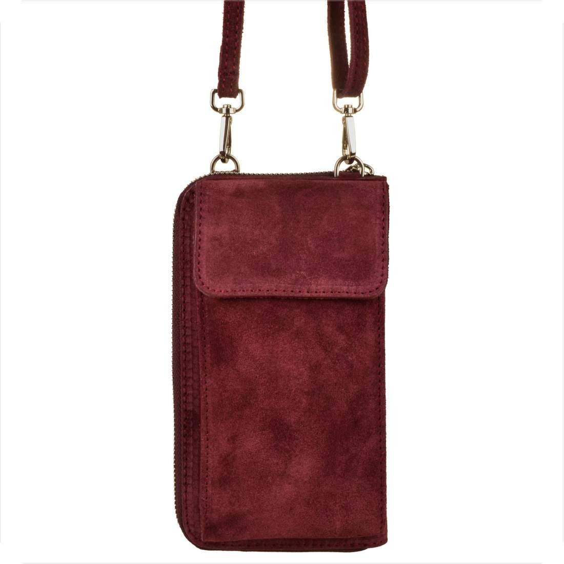 Mała torebka z funkcją portfela skóra naturalna zamszowa bordo
