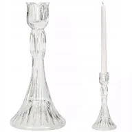 Świeczniki - ŚWIECZNIK KANDELABR SZKLANY PRZEZROCZYSTY 22cm wysoki retro skandynawski - miniaturka - grafika 1