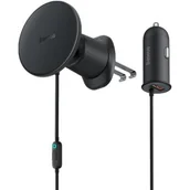 Uchwyty samochodowe do telefonów - Baseus Magnetyczny uchwyt samochodowy CW01 do kratki z ładowarką USB-A, 15W + 25W (czarny) - miniaturka - grafika 1