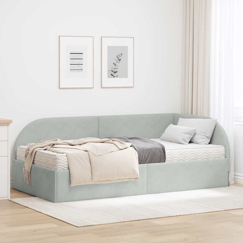 vidaXL Rama Łóżka Narożnego z Materacem 2 pcs Jasnoszary Aksamit
