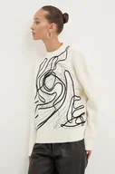 Swetry damskie - Desigual sweter z domieszką wełny MONTPELLIER damski kolor beżowy 24WWJF55 - miniaturka - grafika 1