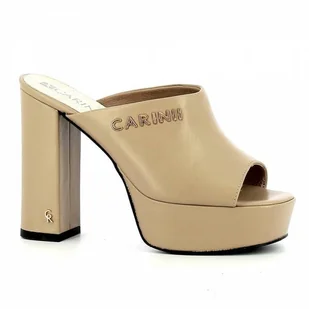 Beżowe klapki na słupku CARINII - Carinii - Klapki i japonki damskie - miniaturka - grafika 1