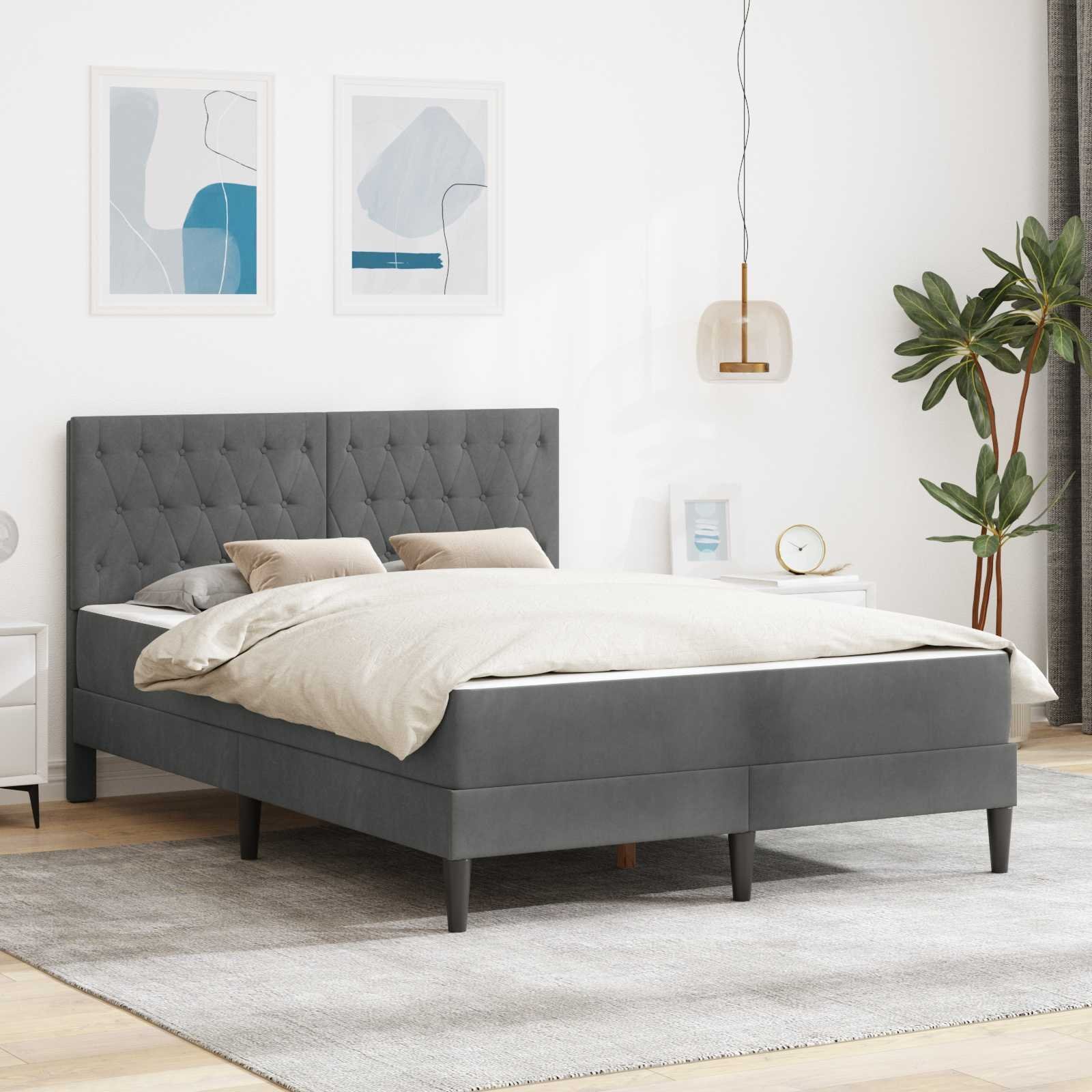 vidaXL vidaXL Rama łóżka z materacem Ciemnoszary 160 x 200 cm Aksamit