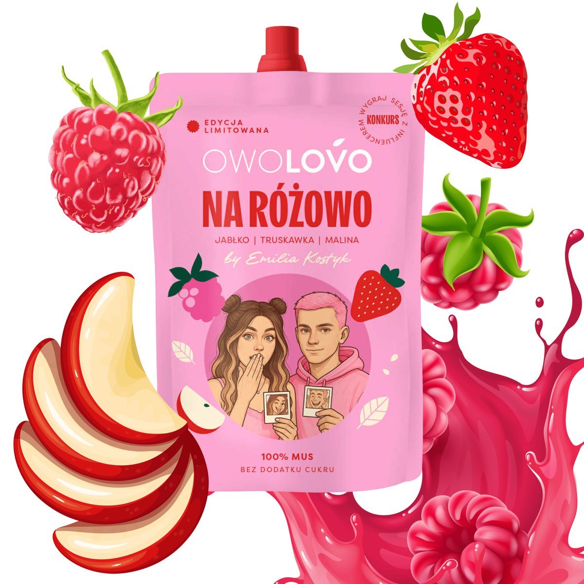 Owolovo Mus Na Różowo jabłko truskawka malina Edycja Limitowana 200g