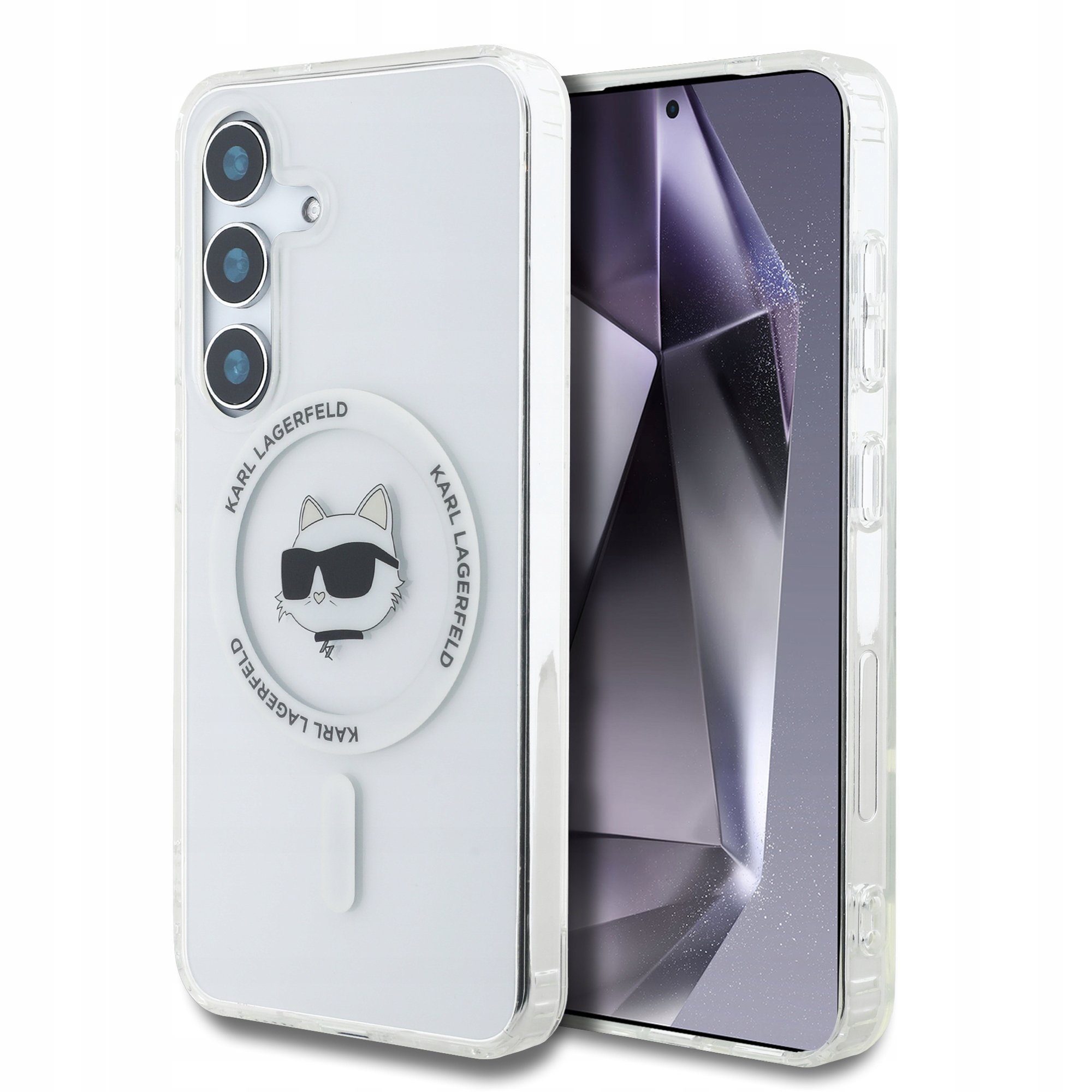 Karl Lagerfeld Etui Button Choupette Head do Galaxy S25, do MagSafe, przezroczyste
