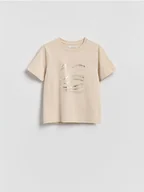 Koszulki i topy damskie - Reserved - T-shirt z nadrukiem - beżowy - miniaturka - grafika 1