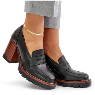 Półbuty Damskie Na Obcasie Słupku Z Eko Skóry Czarne Vinceza 58105 - Półbuty damskie - miniaturka - grafika 1