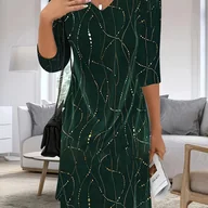 Sukienki - TEMU Europejsko-Amerykańska Jesienno-Zimowa Modna Sukienka Midi z Dekoltem w Serek dla Kobiet - miniaturka - grafika 1