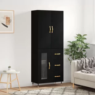 vidaXL Witrynka, czarna, 69,5x34x180 cm, materiał drewnopochodny - Witryny - miniaturka - grafika 1