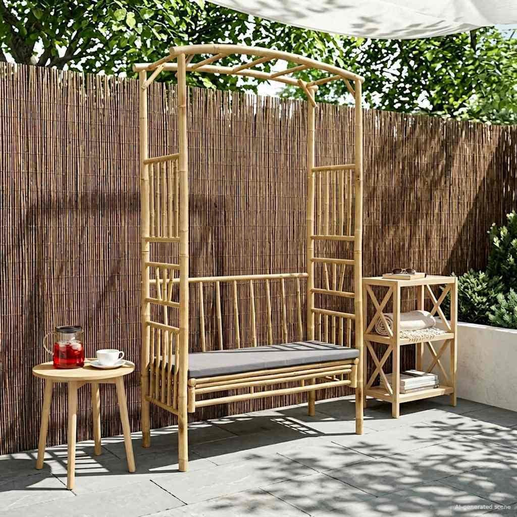 vidaXL Łuk ogrodowy z ławką 115 x 50 x 205 cm Bambus