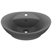 Umywalki - vidaXL Owalna umywalka z przelewem, matowy szary, 58,5x39 cm, ceramika - miniaturka - grafika 1