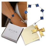 Bransoletki - Bransoletka damska srebrna elegancka szafirowa koniczynka stal chirurgiczna - miniaturka - grafika 1