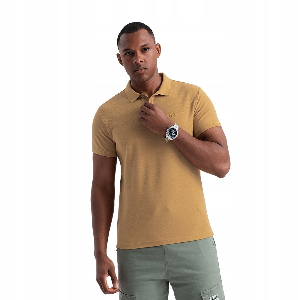 Koszulka męska polo BASIC 100% bawełna musztardowa V8 OM-POBS-0100 XXL