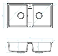 Zlewozmywaki - Kuchinox Rab Zlewozmywak granitowy dwukomorowy 76x44 cm czarny SBF_720Y - miniaturka - grafika 1