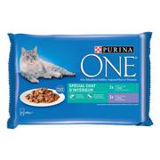 Mokra karma dla kotów - PURINA ONE Indoor Cat 4 x 85 g - tuńczyk, cielęcina - miniaturka - grafika 1