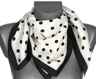 Apaszki i szaliki damskie - Chusta damska apaszka SATYNOWA gawroszka GB-37 biała w czarne groszki - miniaturka - grafika 1