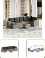 Sofy ogrodowe - The Living Store 8-częściowa sofa ogrodowa z poduszkami z szarego polirattanu - miniaturka - grafika 1