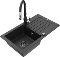 Zlewozmywaki z baterią - Mexen Pablo zlewozmywak granitowy 1-komorowy z ociekaczem i baterią kuchenną Savita, czarny/srebrny - 6510-73-672601-70-B - miniaturka - grafika 1