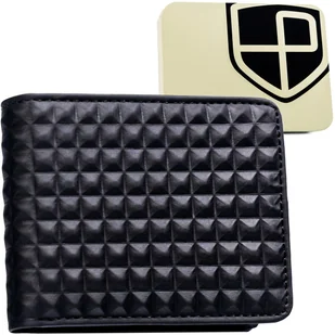 Mały nowoczesny modny portfel męski z wzorem 3D PETERSON czarny kompaktowy do kieszeni poziomy bez zapięcia ochrona kart RFID STOP skóra ekologiczna.. - Portfele - miniaturka - grafika 1