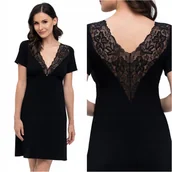 Bielizna nocna - Koszula nocna koronkowa koszulka nocna BABELLA Simone czarna XL 46 48 - miniaturka - grafika 1