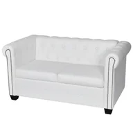 Sofy i kanapy - vidaXL Biała 2-osobowa sofa Chesterfield - miniaturka - grafika 1