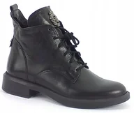 Botki damskie - Botki Trzewiki Nessi 62819/2 Czarne Skóra Naturalna Płaski Obcas Modne R.39 - miniaturka - grafika 1