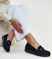 Mokasyny damskie - Czarne mokasyny z ozdobnym paskiem Marlisa -37 - miniaturka - grafika 1