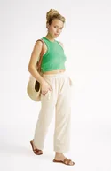 Spodnie sportowe damskie - Beżowe spodnie lniane ( organic) proste - miniaturka - grafika 1