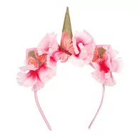 Ozdoby do włosów - Souza! Opaska z kwiatami, motylami i złotym rogiem jednorożca Lilyanne - miniaturka - grafika 1